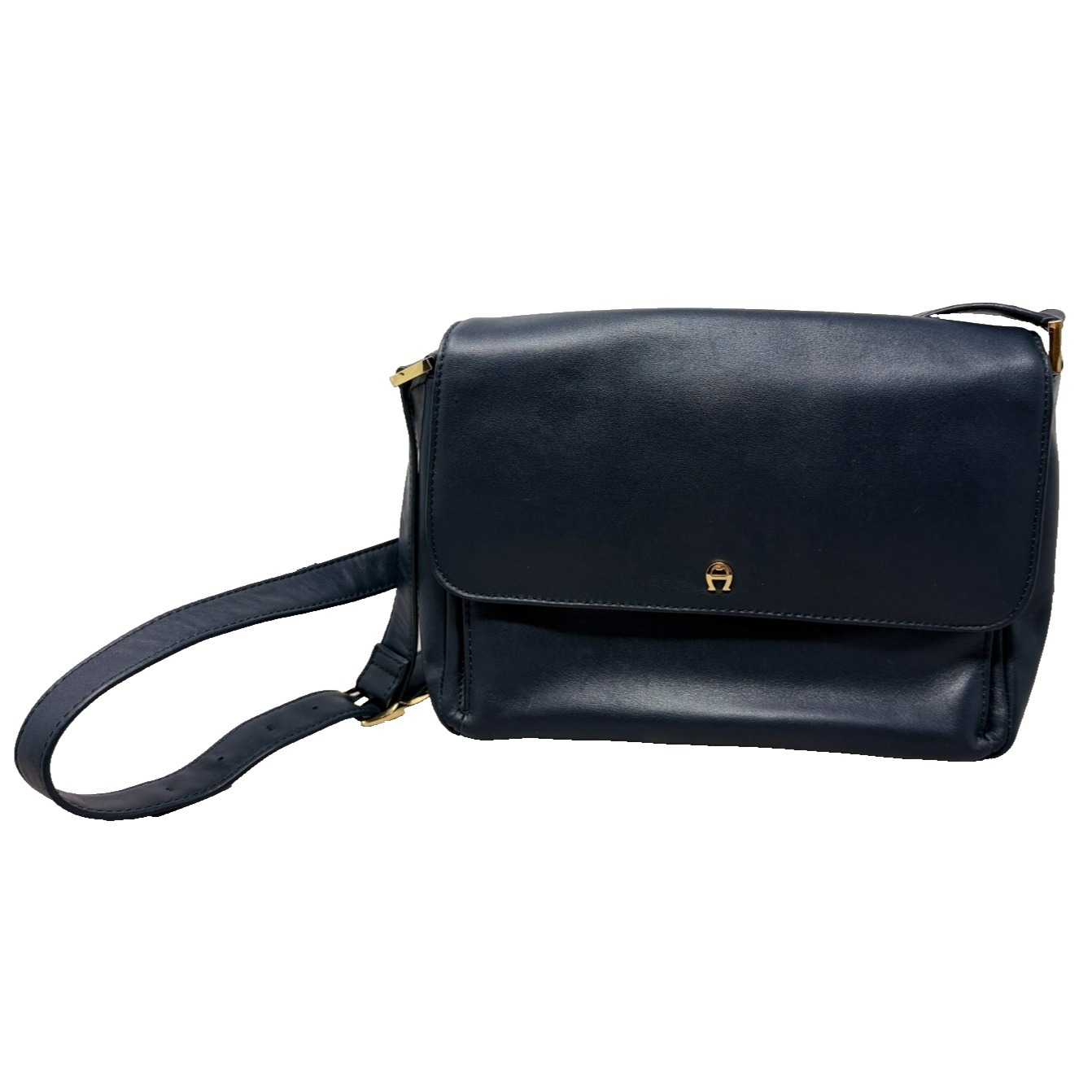 Vintage Etienne Aigner Navy Blue Leather Crossbody Shoulder Bag Organizer
